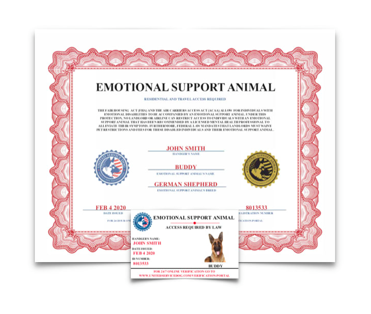 Emotional Support Animal Certificate Customizable With Pets Handlers