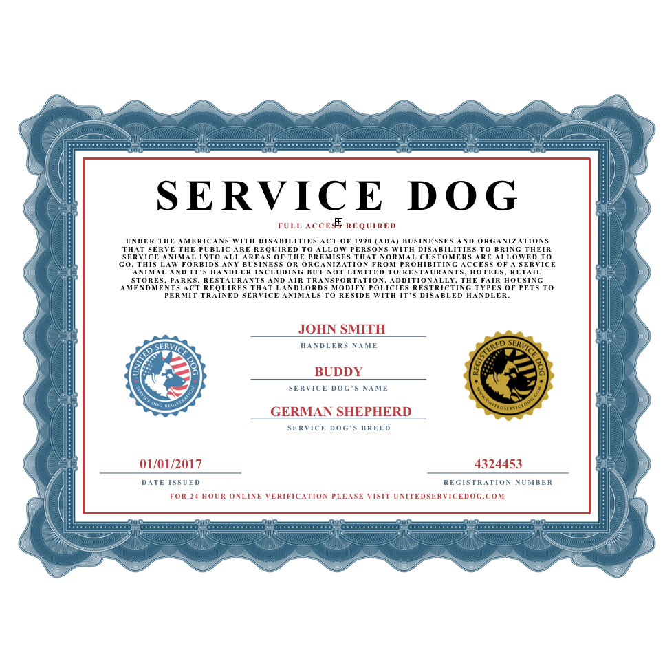 Service Dog Certificate - Service 